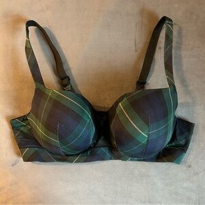 Cacique Lightly Lined Balconette Green & Black Plaid Bra 40C